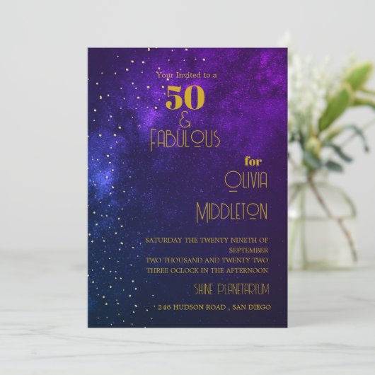 50e verjaardag Avondhemel Astrale Gouden Sterren P Kaart (Staand voorkant)