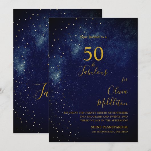 50e verjaardag Avondhemel Astrale Goudsterren Blau Kaart (Voorkant / Achterkant)