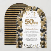 50e verjaardag ballon Gold Black Sparkle Kaart (Voorkant / Achterkant)