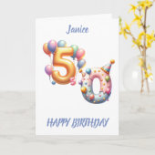 50e VERJAARDAG BALLONNEN GELUKKIGE VERJAARDAG Kaart (Gele Bloem)