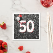 50e verjaardag ballonnen op zwarte glitter servett servet (Insitu)