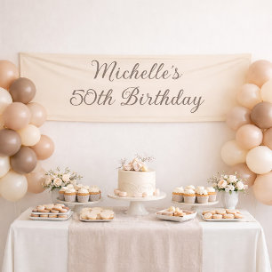 50e Verjaardag Banner Naam Elegant Beige