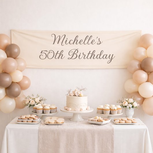 50e Verjaardag Banner Naam Elegant Beige