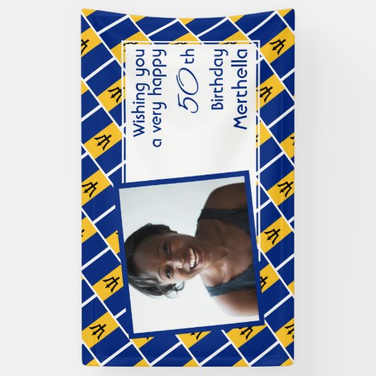 50e verjaardag BARBADOS FLAG Aangepaste foto Spandoek (Verticaal)