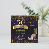50e verjaardag Bash Gold Stars Champagne Kaart (Staand voorkant)