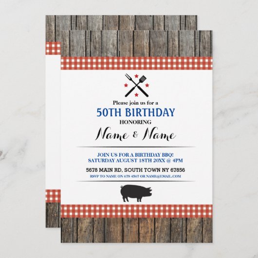 50e verjaardag BBQ Alle leeftijden Rustic Red Hog  Kaart (Voorkant / Achterkant)