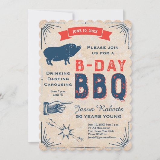 50e verjaardag BBQ Party All American Rustic Kaart (Voorkant)