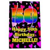 50e verjaardag: Beeldende harten patroon, regenboo Medium Cadeauzakje (Voorkant)