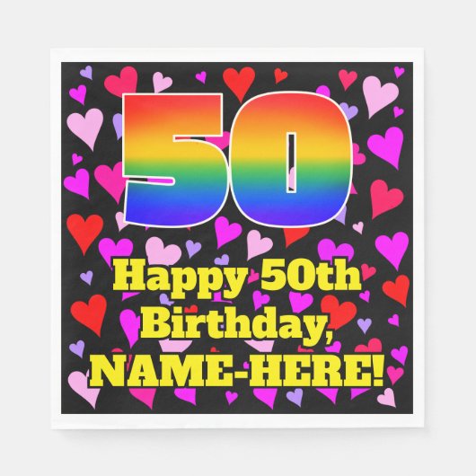 50e verjaardag: Beeldende harten patroon, regenboo Servet (Voorkant)