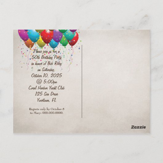 50e Verjaardag Beer Feest Uitnodiging (Achterkant)