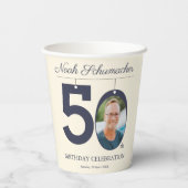50e Verjaardag Beige & Cream  Custom Photo Papieren Bekers (Achterkant)