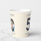 50e Verjaardag Beige & Cream  Custom Photo Papieren Bekers (Links)