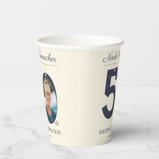 50e Verjaardag Beige & Cream  Custom Photo Papieren Bekers (Rechts)