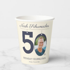 50e Verjaardag Beige & Cream  Custom Photo Papieren Bekers