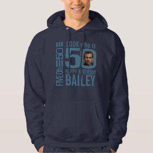 50e verjaardag bekijk 50 aangepaste foto blauw hoodie