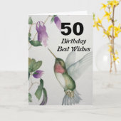 50e verjaardag beste wensen 50  kolibrie kaart (Gele Bloem)