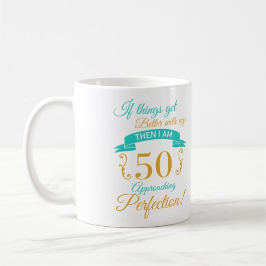 50e verjaardag beter met leeftijd koffiemok (Links)