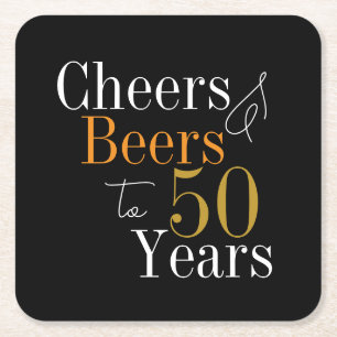 50e Verjaardag Bieren en Cheers Black Gold Feest Kartonnen Onderzetters