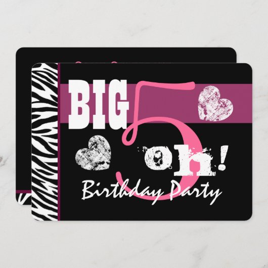 50e verjaardag Big 5 Oh roze Zebra A01 Kaart (Voorkant / Achterkant)