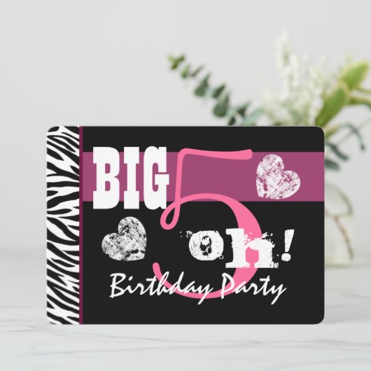 50e verjaardag Big 5 Oh roze Zebra A01 Kaart (Staand voorkant)