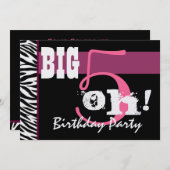 50e verjaardag - Big 5 Oh Roze Zebra Metallic Kaart (Voorkant / Achterkant)