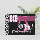 50e verjaardag - Big 5 Oh Roze Zebra Metallic Kaart (Staand voorkant)