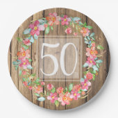 50e verjaardag, bijtende waterverf bloemen papieren bordje (Voorkant)