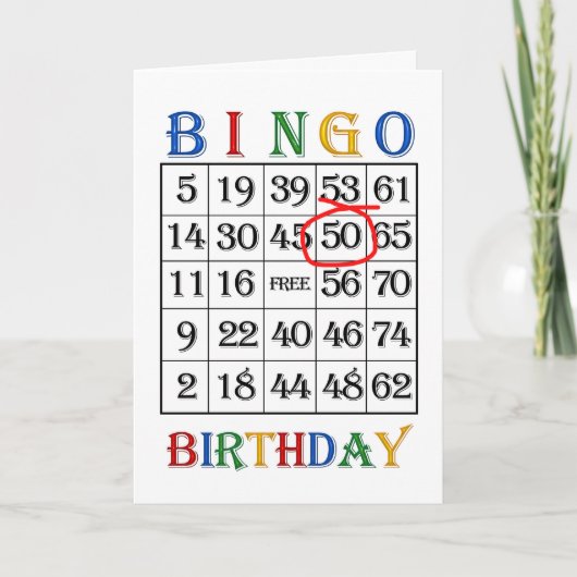 50e verjaardag Bingo kaart (Voorkant)