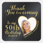 50e verjaardag Black and Gold Glam Bedankt Vierkante Sticker (Voorkant)