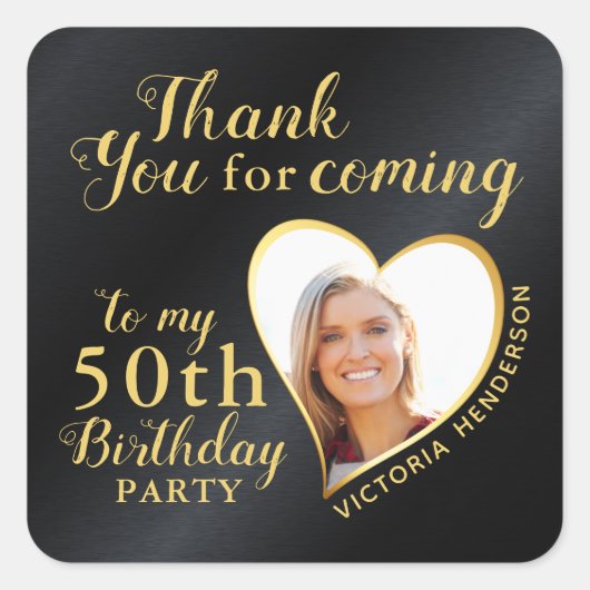50e verjaardag Black and Gold Glam Bedankt Vierkante Sticker (Voorkant)