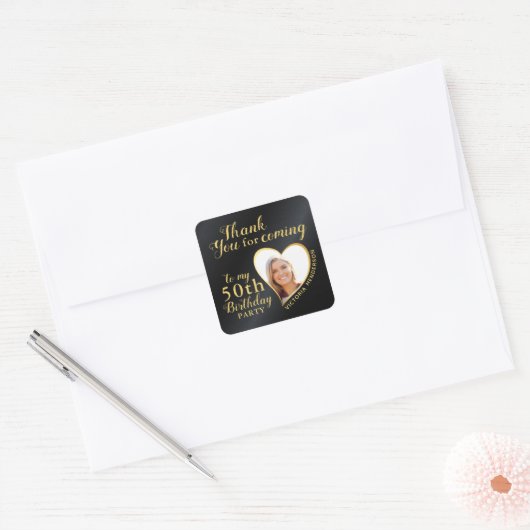 50e verjaardag Black and Gold Glam Bedankt Vierkante Sticker (Envelop)