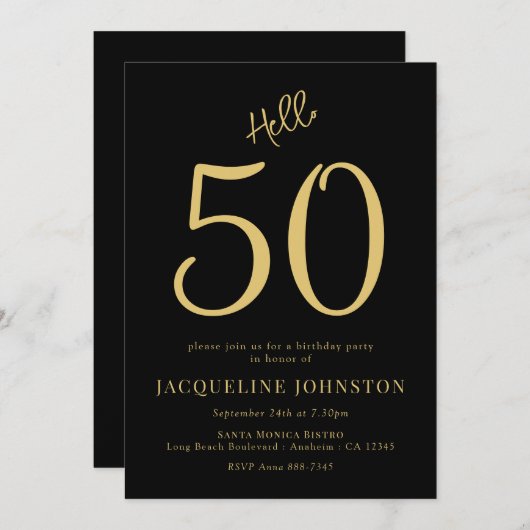 50e verjaardag Black and Gold Kaart (Voorkant / Achterkant)