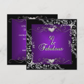 50e verjaardag Black Bright Deep Paars Big Kaart (Voorkant / Achterkant)