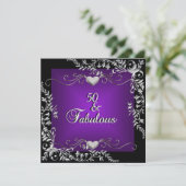 50e verjaardag Black Bright Deep Paars Big Kaart (Staand voorkant)