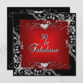 50e verjaardag Black Bright Deep Red Big Kaart (Voorkant / Achterkant)