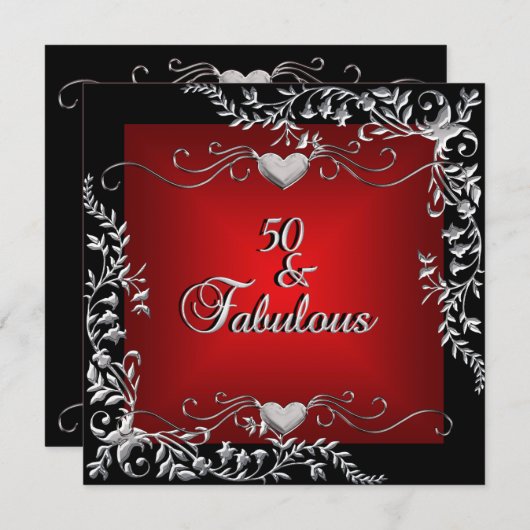 50e verjaardag Black Bright Deep Red Big Kaart (Voorkant / Achterkant)