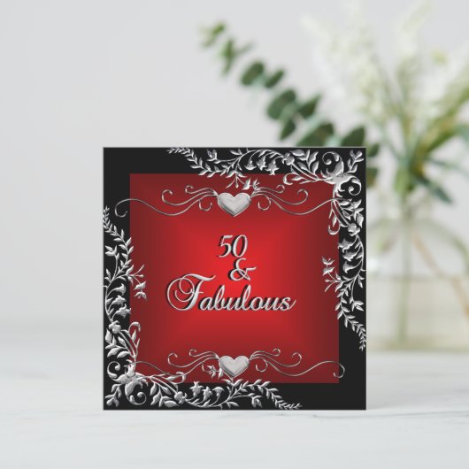 50e verjaardag Black Bright Deep Red Big Kaart (Staand voorkant)