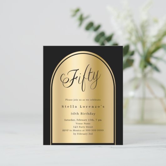 50e verjaardag Black Gold Arch Script uitnodiging (Staand voorkant)