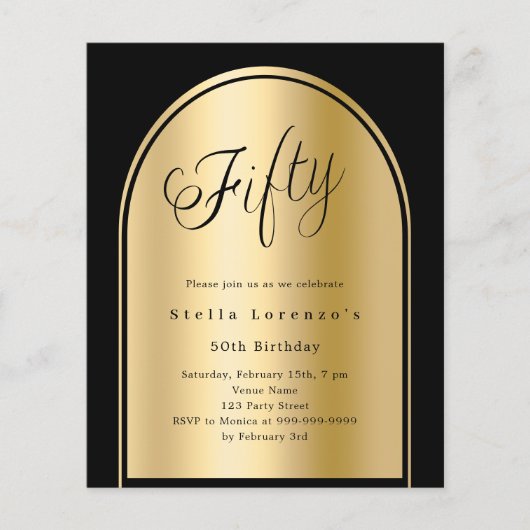 50e verjaardag Black Gold Arch Script uitnodiging (Voorkant)