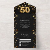 50e verjaardag Black Gold Stars RSVP All In One Uitnodiging (Binnen)