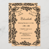 50e verjaardag Black & Peach Botanische Bloemen Kaart (Voorkant / Achterkant)