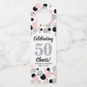 50e Verjaardag Black Pink Silver Glitter Confetti Flessenhanger (Voorkant)