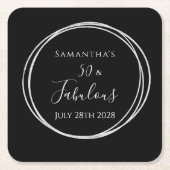 50e verjaardag Black Silver 50 en Fabulous Party Kartonnen Onderzetters (Voorkant)