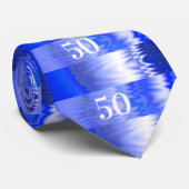 50e verjaardag Blauw en Silver Metallic look Stropdas (Opgerold)