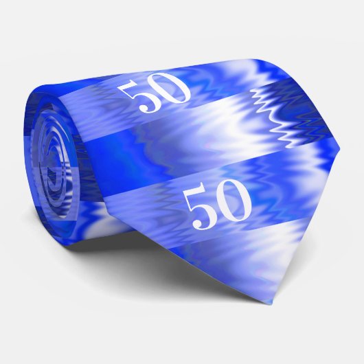 50e verjaardag Blauw en Silver Metallic look Stropdas (Opgerold)