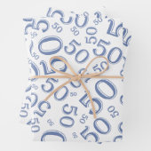 50e verjaardag Blauw en wit Random Number Patroon  Inpakpapier Vel (In situ)
