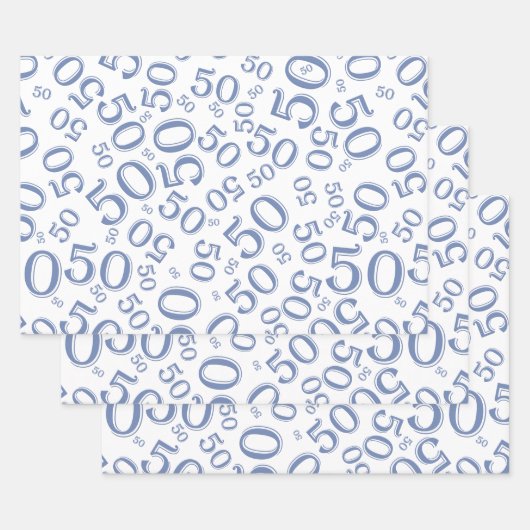 50e verjaardag Blauw en wit Random Number Patroon  Inpakpapier Vel (Set)