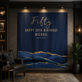 50e verjaardag Blauw Goud Agaat Foto Achtergrond Wandkleed