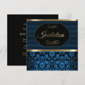 50e verjaardag | Blauw, goud en zwart Damask Kaart (Voorkant / Achterkant)