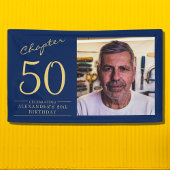 50e verjaardag blauw goud foto spandoek